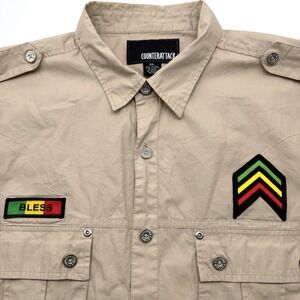 Counterattack Men's Short‎ Sleeve Button Up Military XXL 2XL Cotton Rainbow